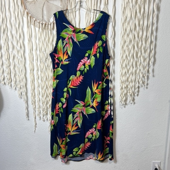 Hawaiian Original Navy Bird of Paradise Floral Midi Dress Size 2XL - Picture 4 of 6
